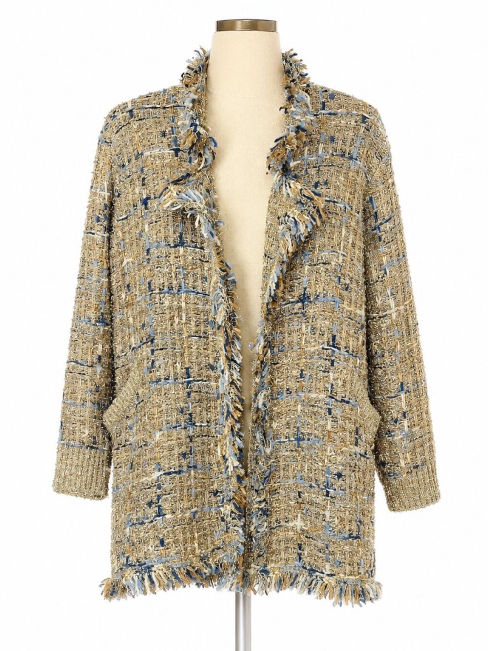 Miss Charm Paris Metallic Tweed Knit Fringe Jacket Cardigan XL